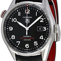 Tag Heuer Carrera Calibre 5 Drive Timer Black Dial Black Leather Strap Watch for Men - WAR2A10.FC6337