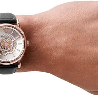 Emporio Armani Luigi Automatic Silver Dial Black Leather Strap Watch For Men - AR60013