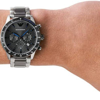 Emporio Armani Chronograph Grey Dial Two Tone Steel Strap Watch For Men - AR11391