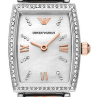 Emporio Armani Gianni T Bar White Mother Of Pearl Dial Two Tone Steel Strap Watch For Women - AR11519