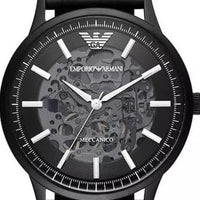 Emporio Armani Meccanico Automatic Black Dial Black Leather Strap Watch For Men - AR60042