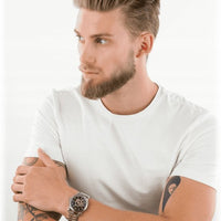 Emporio Armani Luigi Chronograph Skeleton Blue Dial Silver Steel Strap Watch For Men - AR60036
