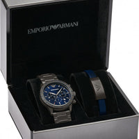 Emporio Armani Mario Chronograph Blue Dial Grey Steel Strap Watch For Men - AR80045