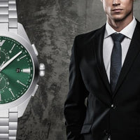 Emporio Armani Chronograph Green Dial Silver Steel Strap Watch For Men - AR11480