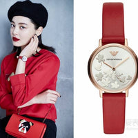 Emporio Armani Kappa Classic Quartz Silver Dial Red Leather Strap Watch For Women - AR11114