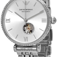 Emporio Armani Gianni T-Bar Automatic Silver Dial Silver Steel Strap Watch For Women - AR60022