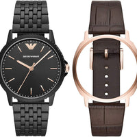 Emporio Armani Interchangeable Black Dial Black Steel Strap Watch For Men - AR80021