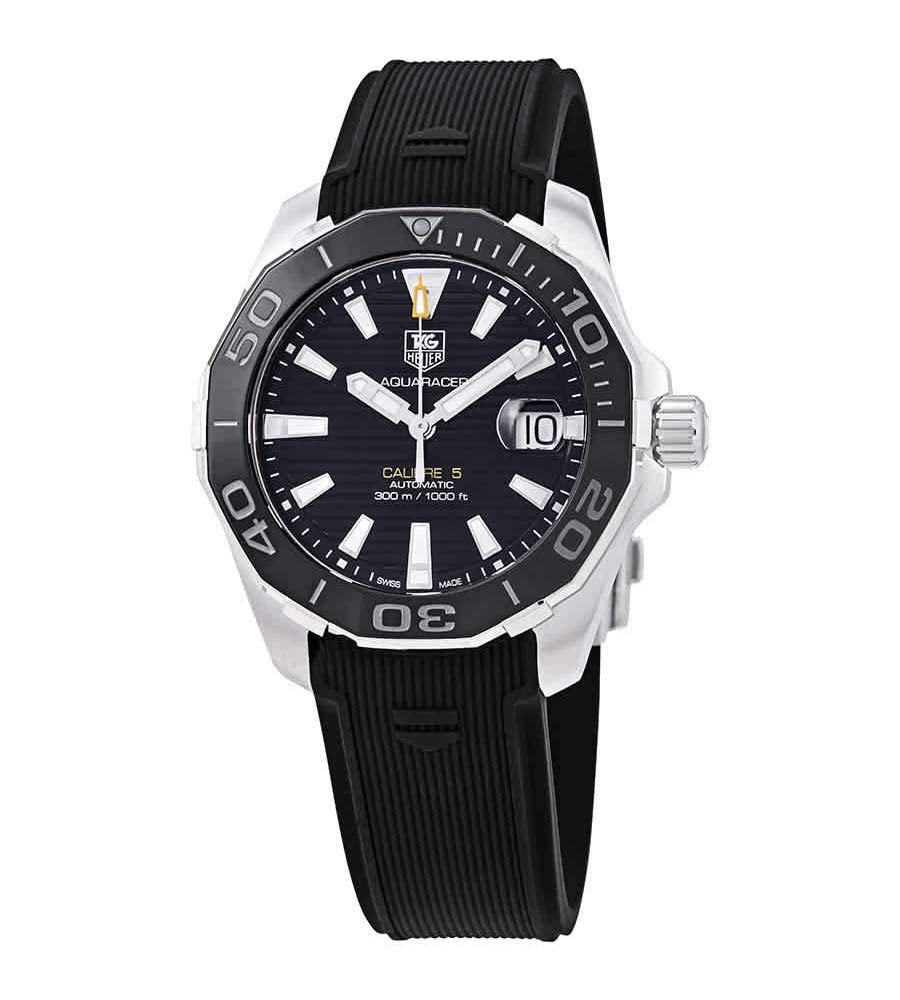 Tag Heuer Aquaracer Calibre 5 Automatic Black Dial Black Rubber Strap Watch for Men -  WAY211A.FT6151