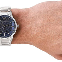 Emporio Armani Renato Automatic Blue Dial Silver Steel Strap Watch For Men - AR60037