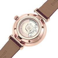 Emporio Armani Meccanico Automatic Silver Dial Burgundy Leather Strap Watch For Women - AR60044