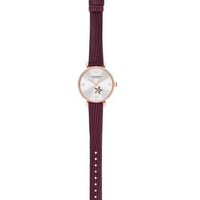 Emporio Armani Meccanico Automatic Silver Dial Burgundy Leather Strap Watch For Women - AR60044