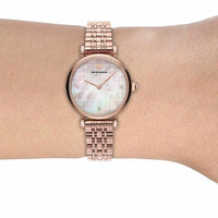 Emporio Armani Gianni T Bar Quartz Mother of Pearl Dial Rose Gold Steel Strap Watch For Women - AR11385
