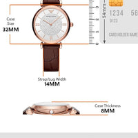 Emporio Armani Gianni T-Bar Silver Dial Brown Leather Strap Watch For Women - AR11269