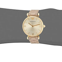 Emporio Armani Gianni T Bar Analog Silver Dial Beige Leather Strap Watch For Women - AR11127