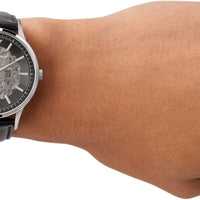 Emporio Armani Meccanico Skeleton Automatic Black Dial Black Leather Strap Watch for Men - AR60038
