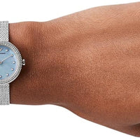 Emporio Armani Rosa Diamonds Mother of Pearl Blue Dial Silver Mesh Bracelet Watch For Women - AR11380