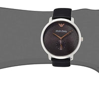 Emporio Armani Modern Slim Quartz Grey Dial Black Leather Strap Watch For Men - AR11162