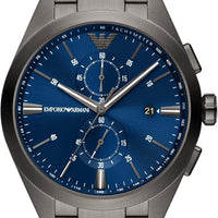 Emporio Armani Chronograph Quartz Blue Dial Grey Steel Strap Watch For Men - AR11481