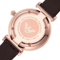 Emporio Armani Gianni T-Bar Silver Dial Brown Leather Strap Watch For Women - AR11269