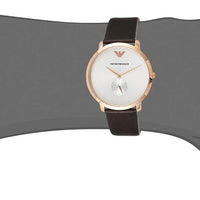 Emporio Armani Modern Slim Analog Silver Dial Brown Leather Strap Watch For Men - AR11163