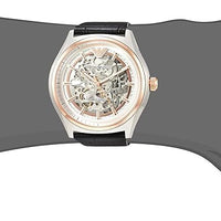 Emporio Armani Zeta Skeleton Automatic Silver Dial Black Leather Strap Watch For Men - AR60018