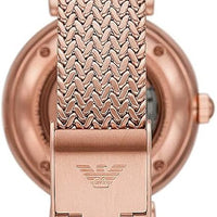 Emporio Armani Meccanico Automatic White Dial Rose Gold Mesh Strap Watch For Women - AR60063