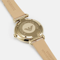 Emporio Armani Gianni T Bar Crystals Silver Dial Brown Leather Strap Watch For Women - AR11518