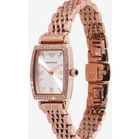 Emporio Armani Gianni T Bar Quartz Crystals White Dial Rose Gold Steel Strap Watch For Women - AR11406