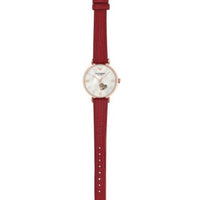 Emporio Armani Gianni T-Bar Mother of Pearl White Dial Red Leather Strap Watch For Women - AR60048