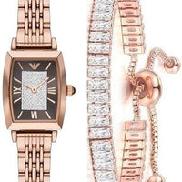 Emporio Armani Gianni T-Bar Analog Crystal Brown Dial Rose Gold Steel Strap Watch For Women - AR11407