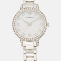 Emporio Armani Cleo Crystals Mother Of Pearl Dial Silver Steel Strap Watch For Women - AR11484
