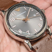 Emporio Armani Luigi Quartz Grey Dial Brown Leather Strap Watch For Men - AR11175