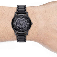 Emporio Armani Meccanico Skeleton Black Dial Black Steel Strap Watch For Men - AR60045