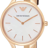 Emporio Armani Aurora Mother of Pearl White Dial Brown Leather Strap Watch For Women - AR11057