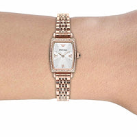 Emporio Armani Gianni T Bar Quartz Crystals White Dial Rose Gold Steel Strap Watch For Women - AR11406