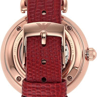 Emporio Armani Gianni T-Bar Mother of Pearl White Dial Red Leather Strap Watch For Women - AR60048