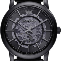 Emporio Armani Meccanico Skeleton Black Dial Black Steel Strap Watch For Men - AR60045