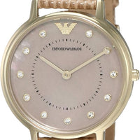 Emporio Armani Kappa Quartz Mother of Pearl Taupe Dial Brown Leather Strap Watch For Men - AR11151