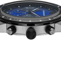 Emporio Armani Mario Chronograph Blue Dial Black Leather Strap Watch For Men - AR11522