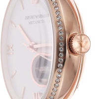 Emporio Armani Meccanico Automatic White Dial Rose Gold Mesh Strap Watch For Women - AR60063