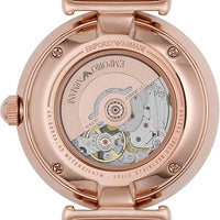 Emporio Armani Meccanico Crystals Black Dial Rose Gold Steel Strap Watch For Women - AR60043