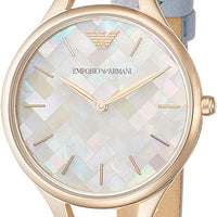 Emporio Armani Aurora Quartz Mother of Pearl White Dial Blue Leather Strap Watch For Women - AR11109