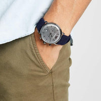 Emporio Armani Aviator Quartz Grey Dial Blue Fabric Strap Watch For Men - AR11144