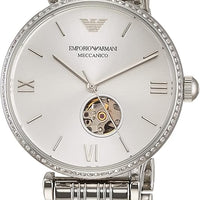Emporio Armani Gianni T-Bar Automatic Silver Dial Silver Steel Strap Watch For Women - AR60022