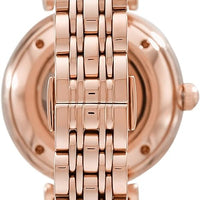 Emporio Armani Gianni T-Bar Silver Dial Rose Gold Steel Strap Watch For Women - AR60023