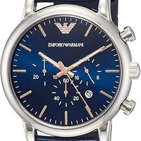 Emporio Armani Luigi Chronograph Blue Dial Blue Leather Strap Watch For Men - AR11451