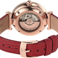 Emporio Armani Gianni T-Bar Mother of Pearl White Dial Red Leather Strap Watch For Women - AR60048