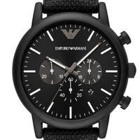 Emporio Armani Luigi Analog Black Dial Black Leather Strap Watch For Men - AR11450