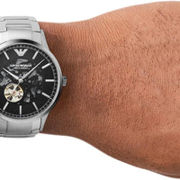 Emporio Armani Meccanico Automatic Black Dial Silver Steel Strap Watch For Men - AR60055