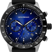 Emporio Armani Mario Chronograph Blue Dial Black Leather Strap Watch For Men - AR11522